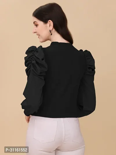 Elegant Black Polyester Solid Top For Women-thumb2