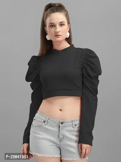 Casual Full Sleeve Solid Women Black Top