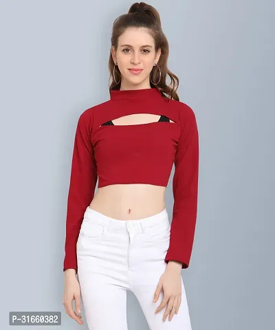 Elegant Red Polyester Solid Top For Women-thumb0