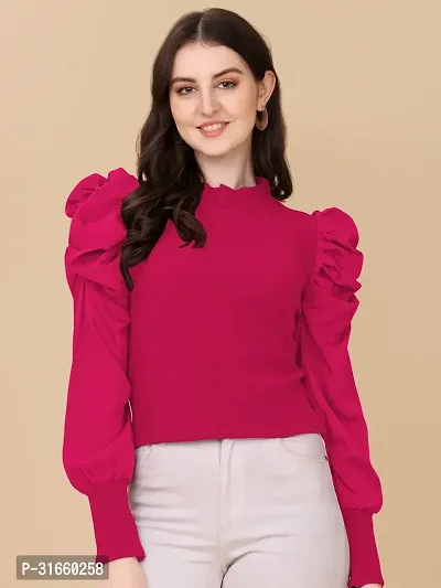 Elegant Pink Polyester Solid Top For Women-thumb3