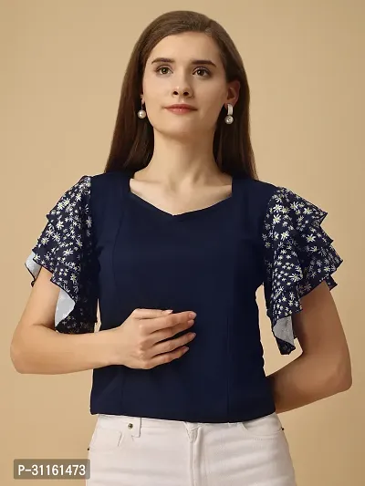 Elegant Blue Viscose Rayon Printed Top For Women-thumb0