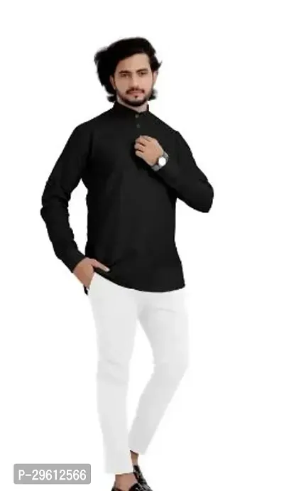 Stylish Black Cotton Blend Solid Kurta For Men-thumb0