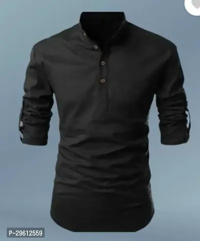 Stylish Black Cotton Blend Solid Kurta For Men