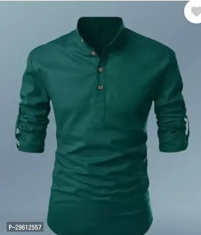 Stylish Green Cotton Blend Solid Kurta For Men-thumb0