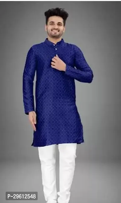 Stylish Blue Cotton Blend Solid Kurta For Men-thumb0