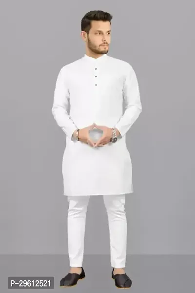 Stylish White Cotton Blend Solid Kurta For Men