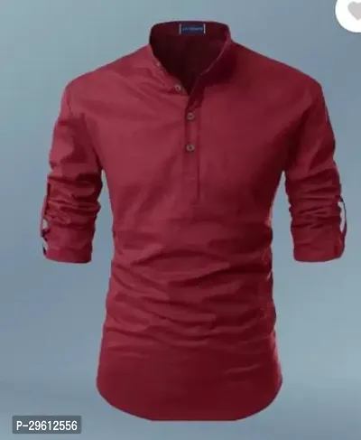 Stylish Maroon Cotton Blend Solid Kurta For Men