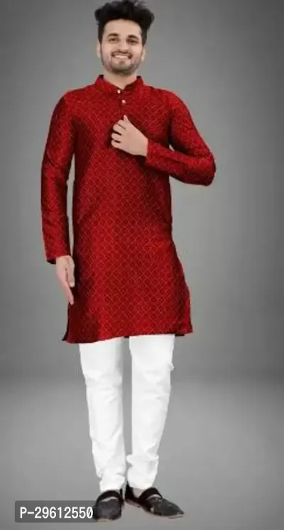 Stylish Maroon Cotton Blend Solid Kurta For Men-thumb0