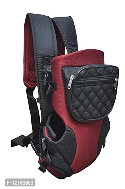 Baby Carrier Cum Kangaroo Bag with Hip Seat and Head Support for 3 to 18 Months with Additional Utility Pocket in Front (Red)-thumb0