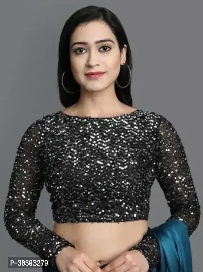 Reliable Black Velvet Sequinned Stitched Blouses For Women