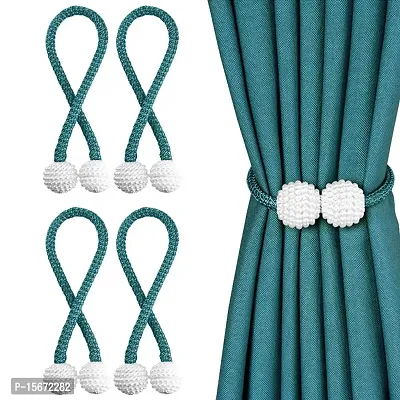 FURNISHINGKART 4 Pieces Pearl Magnet Home Bathroom Window Curtain Drape Tie-Back Holdback Curtain Holder - No Tools Or Assembly Required - 40cm (Aqua Blue)