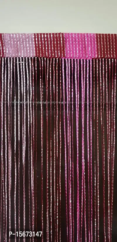 FURNISHINGKART Ribbon String Curtain - 6.5ft Maroon  Pink-thumb2