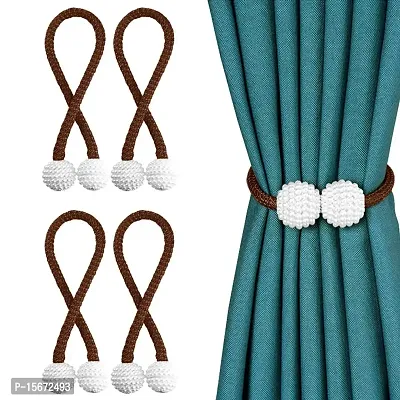 FURNISHINGKART 4 Pieces Pearl Magnet Home Bathroom Window Curtain Drape Tie-Back Holdback Curtain Holder - No Tools Or Assembly Required - 40cm (Dark Brown)