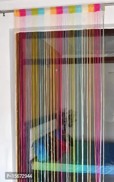 FURNISHINGKART 1Pc Beautiful 6.5 FT Multicolor 6 Decorative Thread Curtain Polyester Room Divider String Thread Room Door Curtain, 6.5FT x 3.41FT, Multicolor 6-thumb0