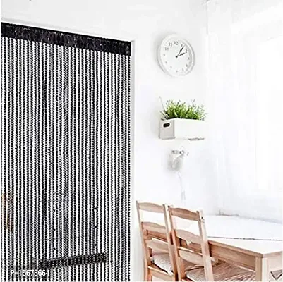 FURNISHINGKART Ribbon String Door  Window Curtain - 6.5ft Black