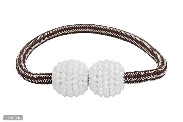 Ochine Creative Magnetic Curtain Tiebacks, 2 Pcs Curtain Ropes Holdbacks Curtain Tie Backs with 2 Pearl Balls (Brown)-thumb2