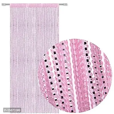 FURNISHINGKART Ribbon String Curtain - 6.5ft Pink-thumb2