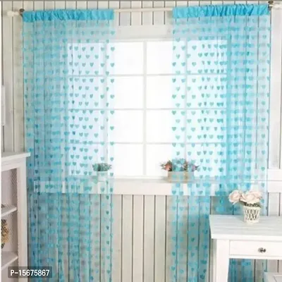 homesazz Beautiful Heart Shape Net Summer Polyester 72 x 48-inch Door Curtain (Blue) - Set of 2