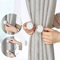 Ochine Creative Magnetic Curtain Tiebacks, 2 Pcs Curtain Ropes Holdbacks Curtain Tie Backs with 2 Pearl Balls (Silver)-thumb2