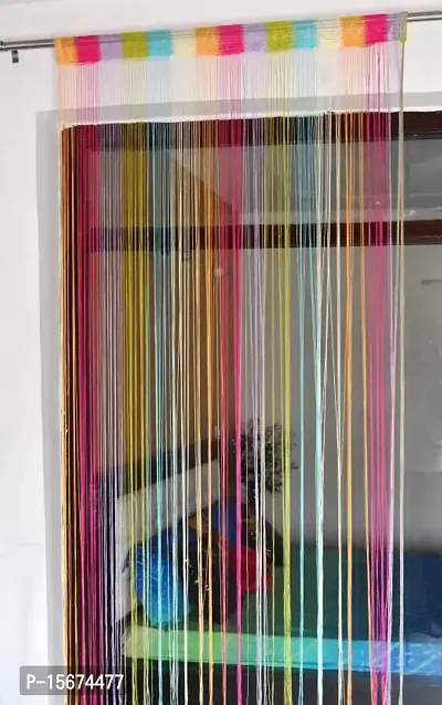 FURNISHINGKART Set of 2 Beautiful 6.5ft Multicolor Decorative Thread Curtain Polyester Room Divider String Thread Room Door Curtain, 6.5FT x 3.41FT, Multicolor 6