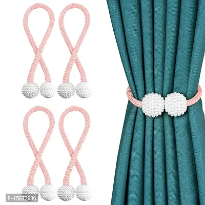 FURNISHINGKART 4 Pieces Pearl Magnet Home Bathroom Window Curtain Drape Tie-Back Holdback Curtain Holder - No Tools Or Assembly Required - 40cm (Pink)