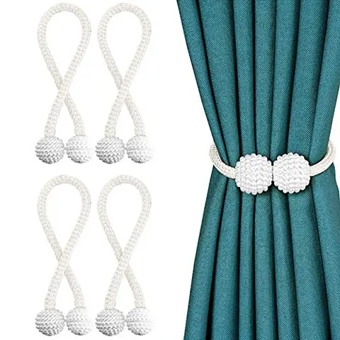 FURNISHINGKART 4 Pieces Pearl Magnet Home Bathroom Window Curtain Drape Tie-Back Holdback Curtain Holder - No Tools Or Assembly Required - 40cm