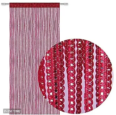 FURNISHINGKART Ribbon String Door  Window Curtain - 6.5ft Maroon-thumb0