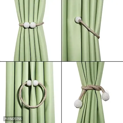 FURNISHINGKART 4 Pieces Pearl Magnet Home Bathroom Window Curtain Drape Tie-Back Holdback Curtain Holder - No Tools Or Assembly Required - 40cm (Light Brown)-thumb3