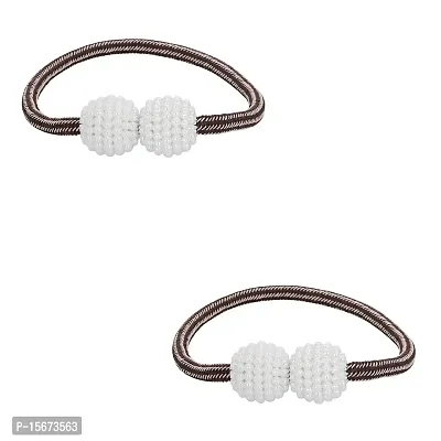 Ochine Creative Magnetic Curtain Tiebacks, 2 Pcs Curtain Ropes Holdbacks Curtain Tie Backs with 2 Pearl Balls (Brown)