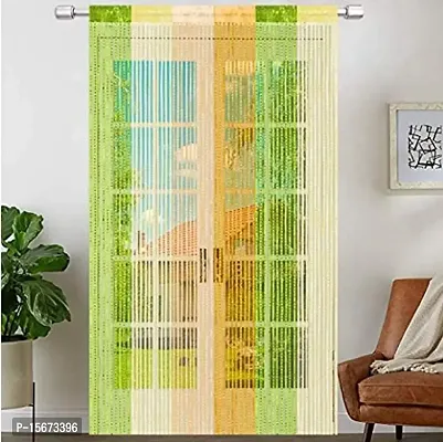 FURNISHINGKART Ribbon String Curtain - 6.5ft Green  Orange