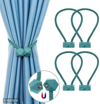FURNISHINGKART Hexa Polyester and Magnet Curtain Tiebacks Drapery Holdbacks Binding Tie Band for Living Room Decoration, Medium, Blue - Set of 4 Pieces-thumb0