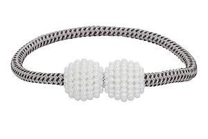 Ochine Creative Magnetic Curtain Tiebacks, 2 Pcs Curtain Ropes Holdbacks Curtain Tie Backs with 2 Pearl Balls (Silver)-thumb1