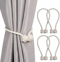 FURNISHINGKART Hexa Polyester and Magnet Curtain Tiebacks Drapery Holdbacks Binding Tie Band for Living Room Decoration, Medium, No Tools Or Assembly Required - Cream, Set of 4 Pcs-thumb2