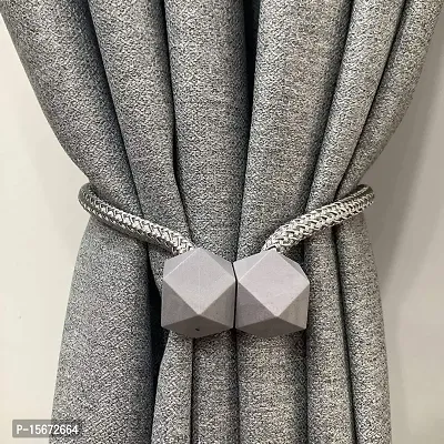 FURNISHINGKART Hexa Polyester and Magnet Curtain Tiebacks Drapery Holdbacks Binding Tie Band for Living Room Decoration, Medium, No Tools Or Assembly Required - Grey, Set of 2 Pcs-thumb2