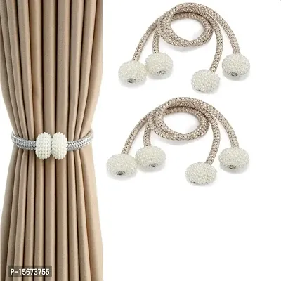 FURNISHINGKART 4 Pieces Pearl Magnet Home Bathroom Window Curtain Drape Tie-Back Holdback Curtain Holder - No Tools Or Assembly Required - 40cm (Light Brown)