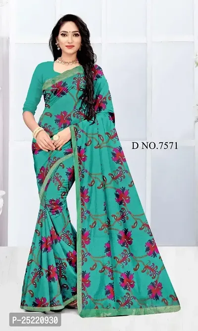 Ruhab's Women Georgette Daily Wear Floral Saree With Unstitched BlouseEthnic Glamour | Teal-thumb0