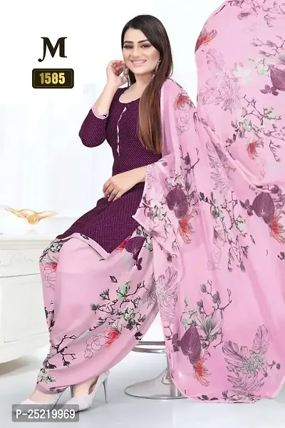 Ruhab's Women Chiffon Printed Salwar Suit Material | 1top:1botoom:1dupatta | Unstitched Dress Material | Pink-thumb0