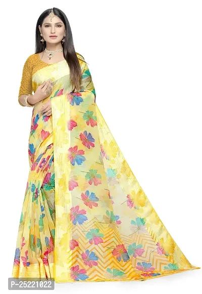 Ruhab's Women Pure Cotton Daily Wear Floral Saree With Unstitched BlouseHandcrafted Delights | Rangat_Yellow