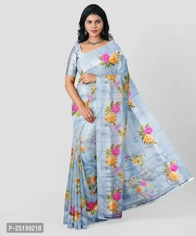 Ruhab's Women Cotton Silk Daily Wear Floral Saree With Unstitched Blouse | Grey