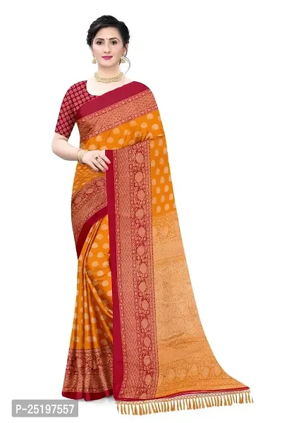 Ruhab's Women Crepe Daily Wear Striped Saree With Unstitched BlouseHandwoven Traditions | Mustard