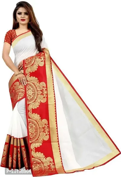 Ruhab's VT CORPORATION Women Chanderi Banarasi Solid Saree With Unstitched Blouse | white