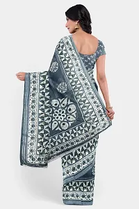 Stylish Grey Cotton Printed Saree With Blouse Piece For Women-thumb2