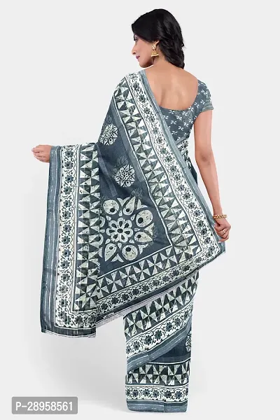 Stylish Grey Cotton Printed Saree With Blouse Piece For Women-thumb3