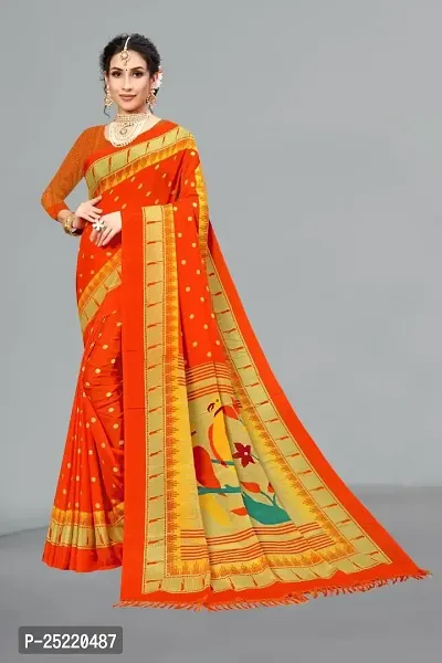 Ruhab's Women Crepe Daily Wear Digital Prints Saree With Unstitched BlouseElegant Ethnic Wear | Orange