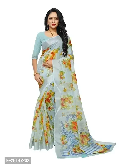 Ruhab's Women Pure Cotton Daily Wear Floral Saree With Unstitched BlouseTimeless Beauty in Sarees | Blue-thumb0