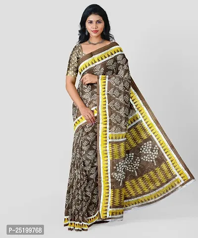 Ruhab's Women Cotton Silk Daily Wear Batik Saree With Unstitched Blouse | Brown