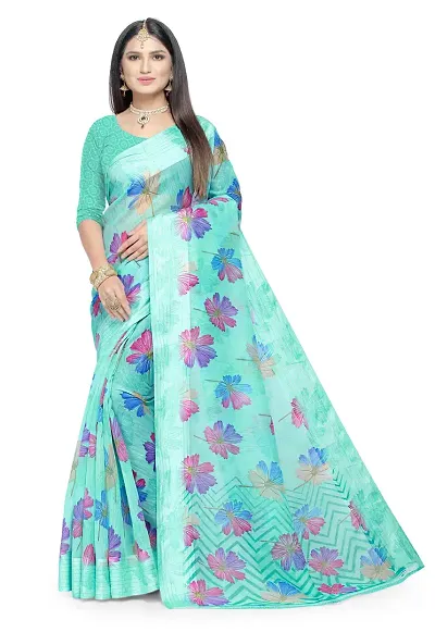 Ruhab's Women Pure Daily Wear Floral Saree With Unstitched BlouseHandcrafted Delights | Rangat_Teal