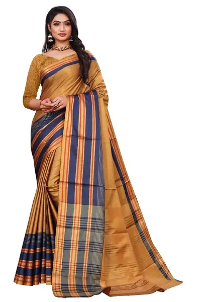 Ruhab's Women Cotton Silk Banarasi Striped Saree With Unstitched Blouse | Artisanal Excellence in Sarees