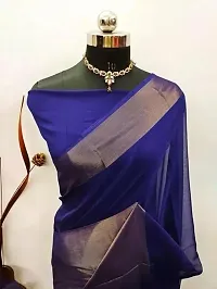 Ruhab's Women Chiffon Daily Wear Woven Design Saree With Unstitched BlouseRegal Artistry | Navy Blue-thumb1