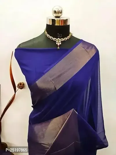 Ruhab's Women Chiffon Daily Wear Woven Design Saree With Unstitched BlouseRegal Artistry | Navy Blue-thumb2